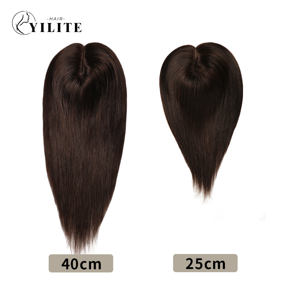 Realmhair virgin hair toppers in 25cm and 40cm (#2 Darkest Brown)