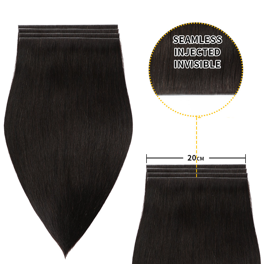 Realmhair 20*0.8cm long invisible tape in hair extensions 4Pcs virgin human hair (#1B )