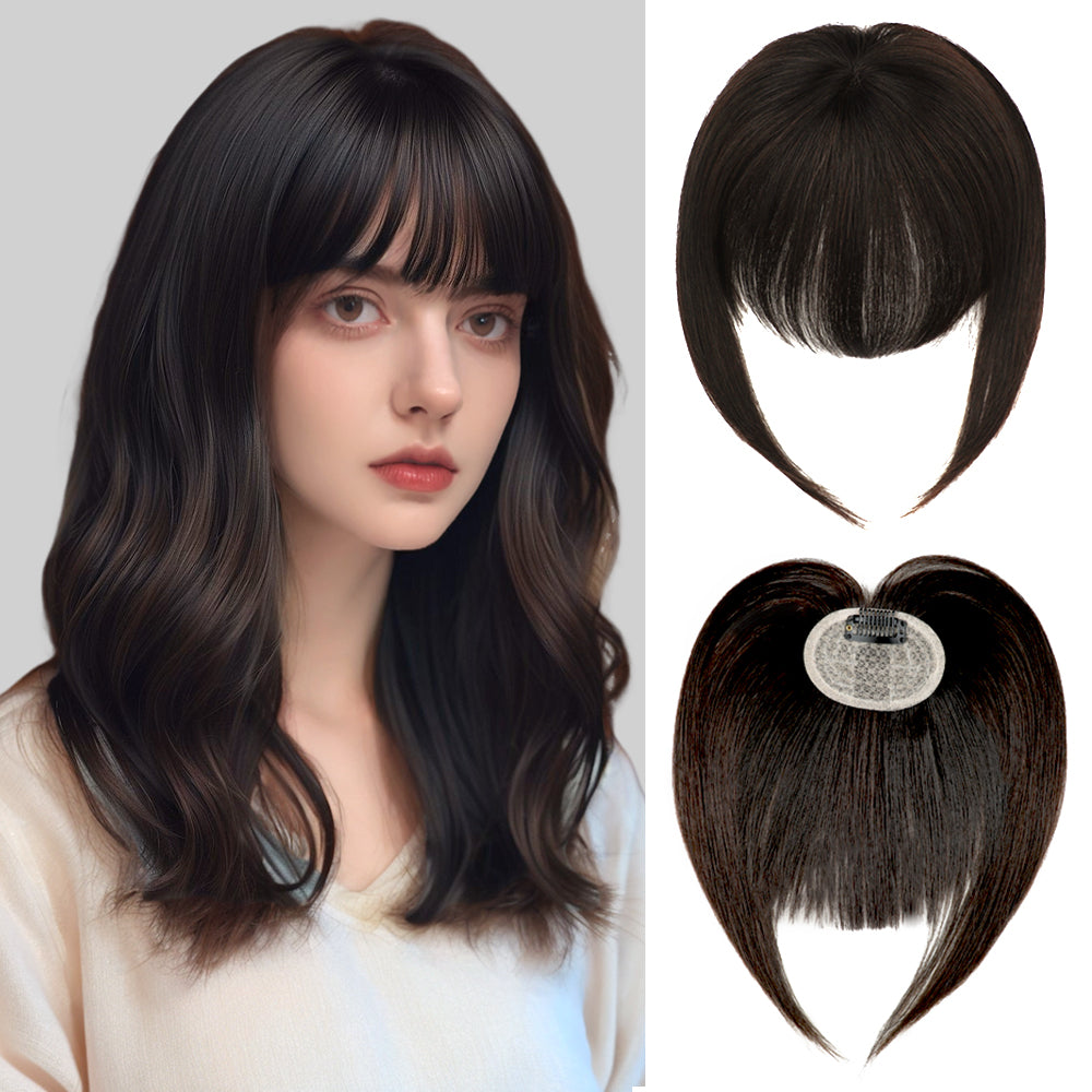 Realmhair Hand-Tied Invisible Clip In Bangs Real Remy Human Hair Wispy Bangs French Bangs (#1B)
