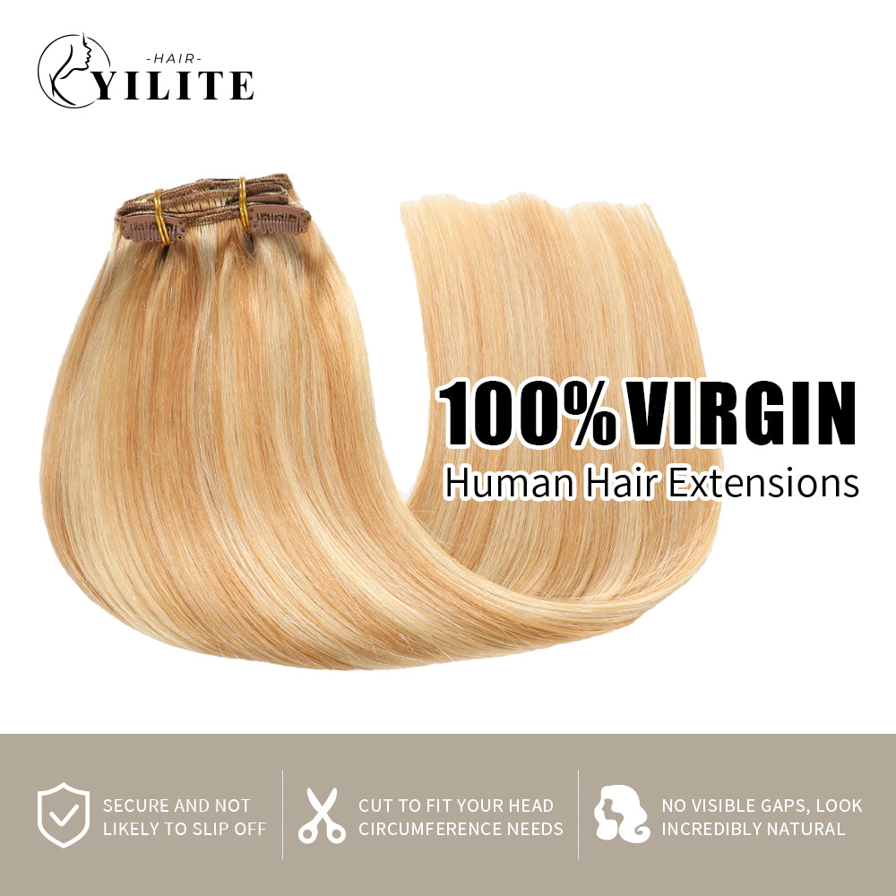 Realmhair Clip In Hair Extensions 7Pcs 16 Clips Invisible Natural Virgin Human Hair (#P27/613)
