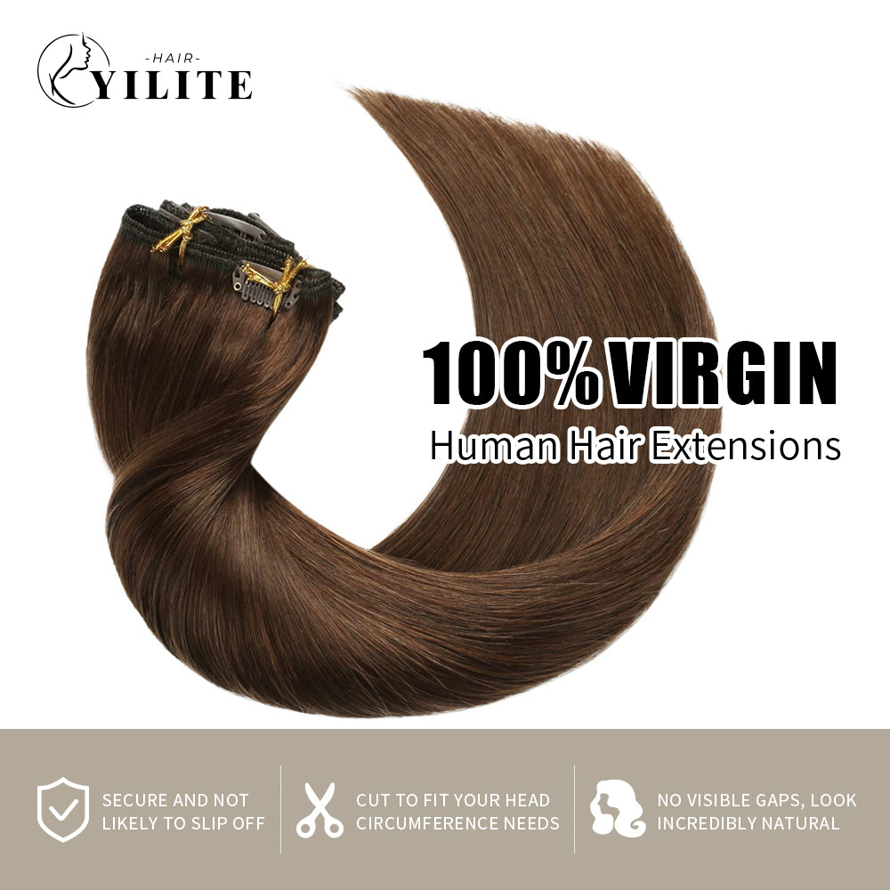 Realmhair Clip In Hair Extensions 7Pcs 16 Clips Invisible Natural Virgin Human Hair (#6 Chestnut Brown)