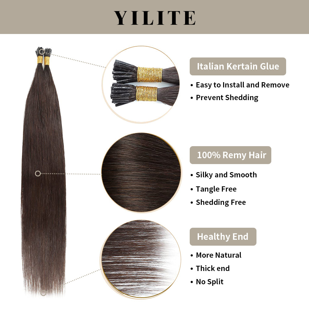 U Tip hair extensions with Italian keratin glue, 100% virgin hair, healthy ends (#2)