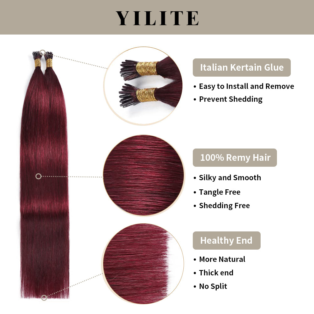 Realmhair I Tip hair extensions with Italian keratin glue, 100% virgin hair, healthy ends (#99J)
