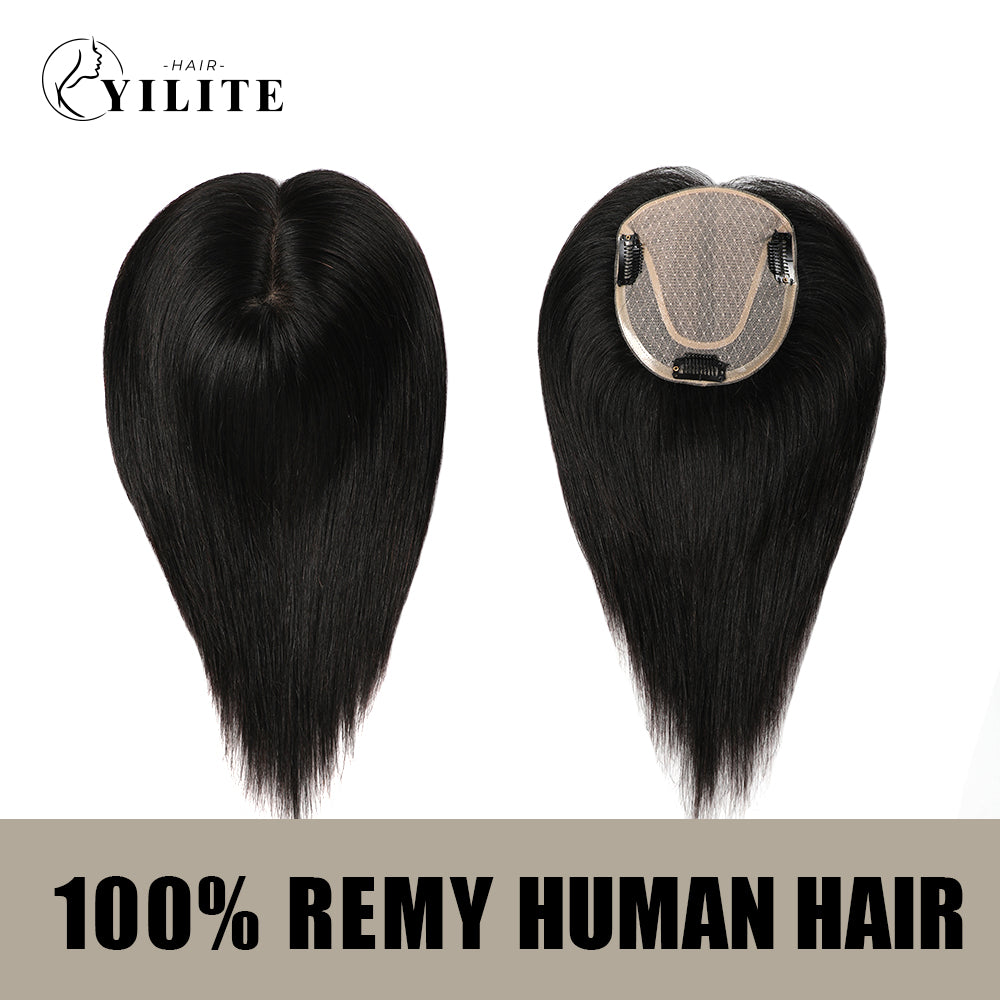 Realmhair hair toppers virgin human hair 12¡Á13 Mono Silk Base (#1 Jet Black)
