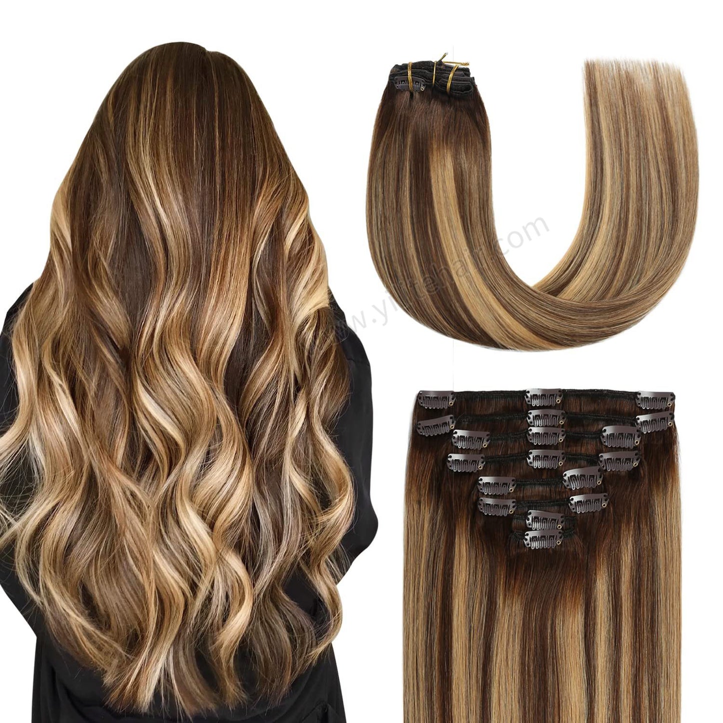 Realmhair Clip In Hair Extensions Human Hair Invisible Natural Remy Human Hair (#T4/27/P4)
