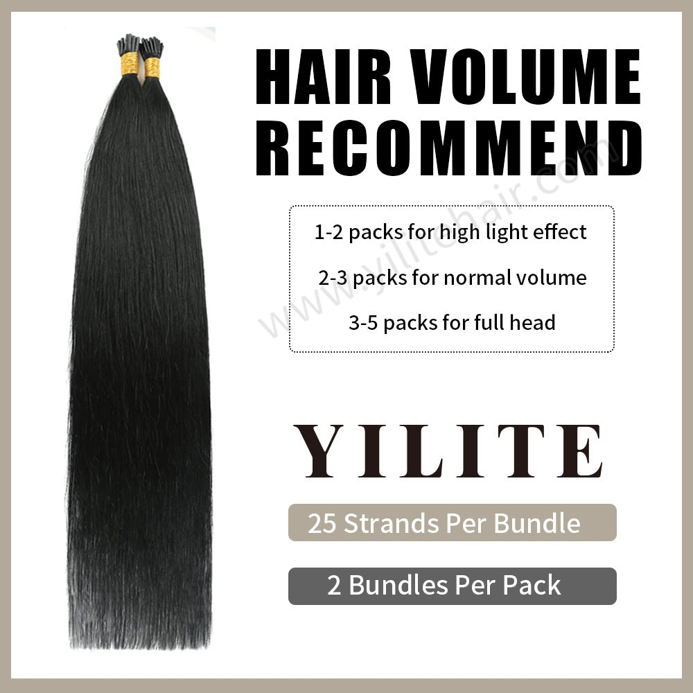 Realmhair I Tip hair extensions with hair volume recommendation (#1 Jet Black)