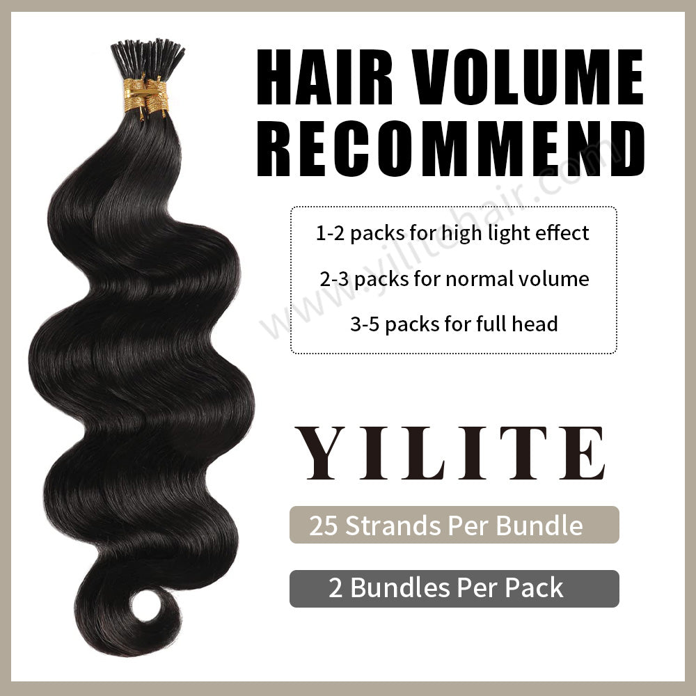 Realmhair Body Wave I Tip hair extensions with hair volume recommendation (#1B Natural Black)
