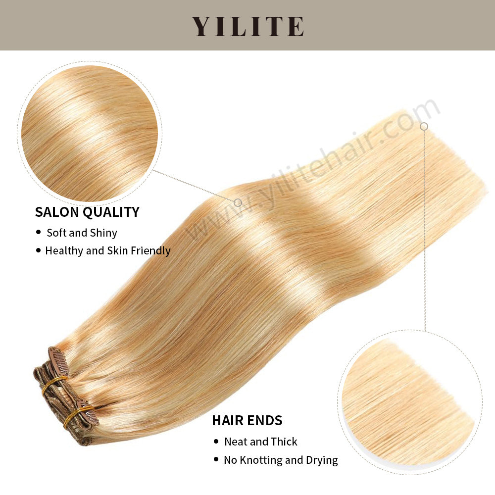 Realmhair Clip In Hair Extensions Human Hair Invisible Natural Remy Human Hair (#P27/613)