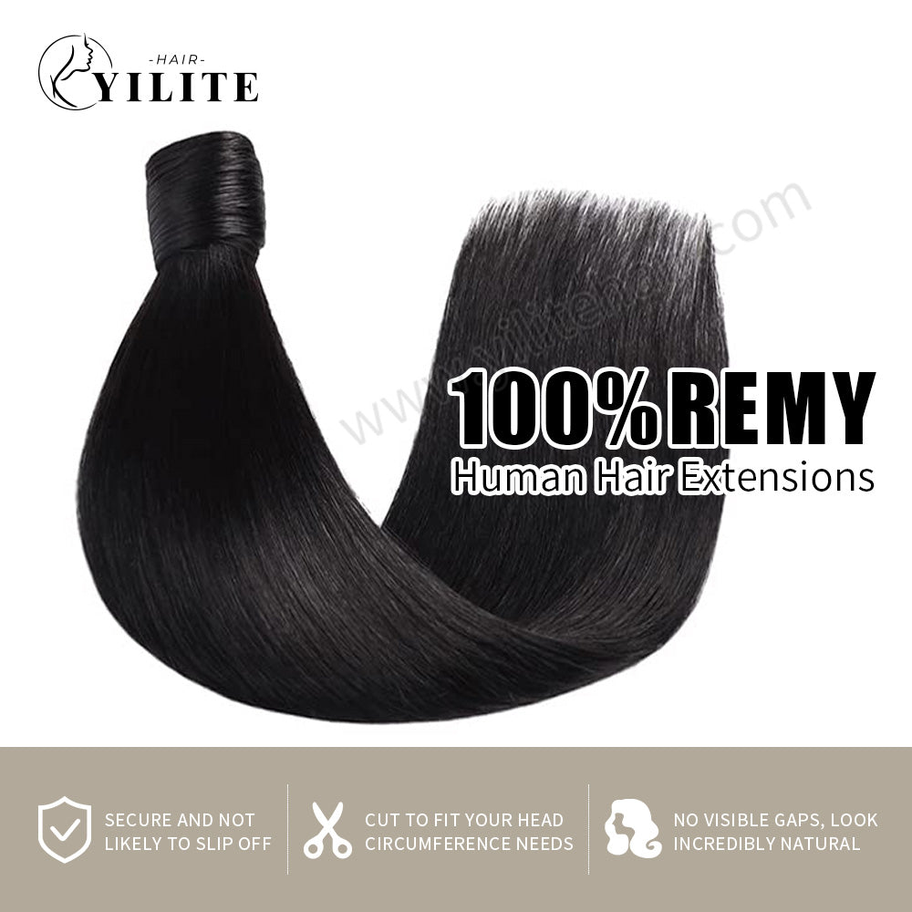 Realmhair virgin human hair ponytail extensions 12-28 Inch (#1B Natural Black)
