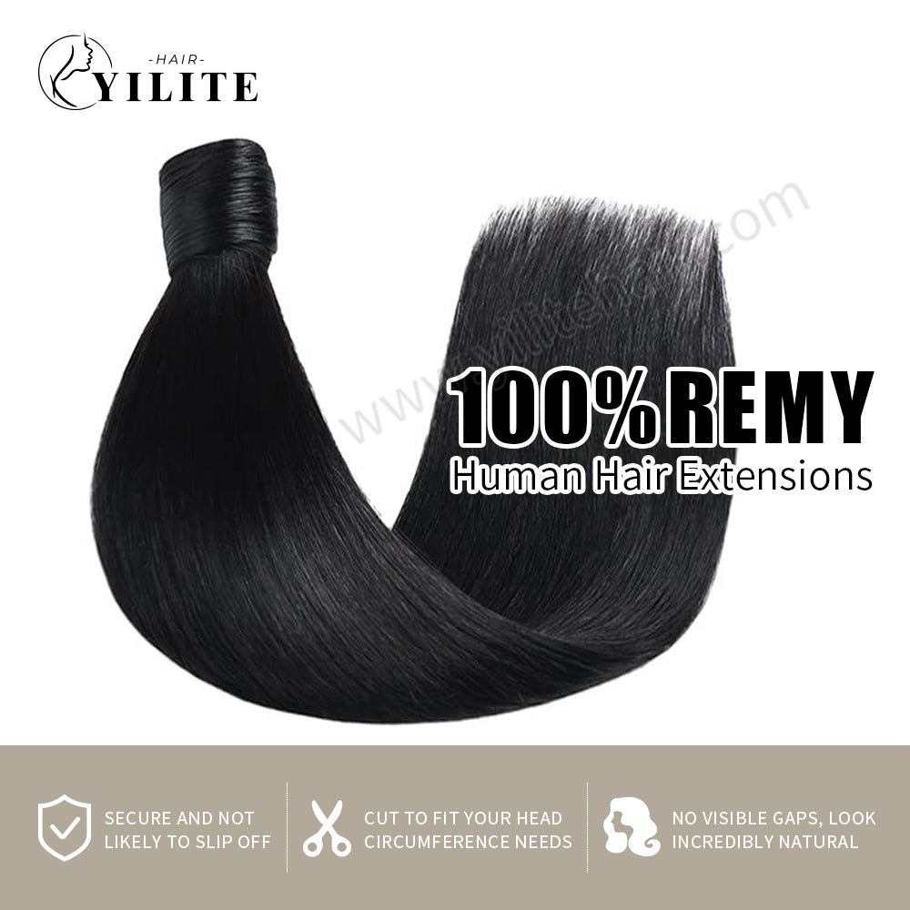 Realmhair virgin human hair ponytail extensions 12-28 Inch (#1 Jet Black)