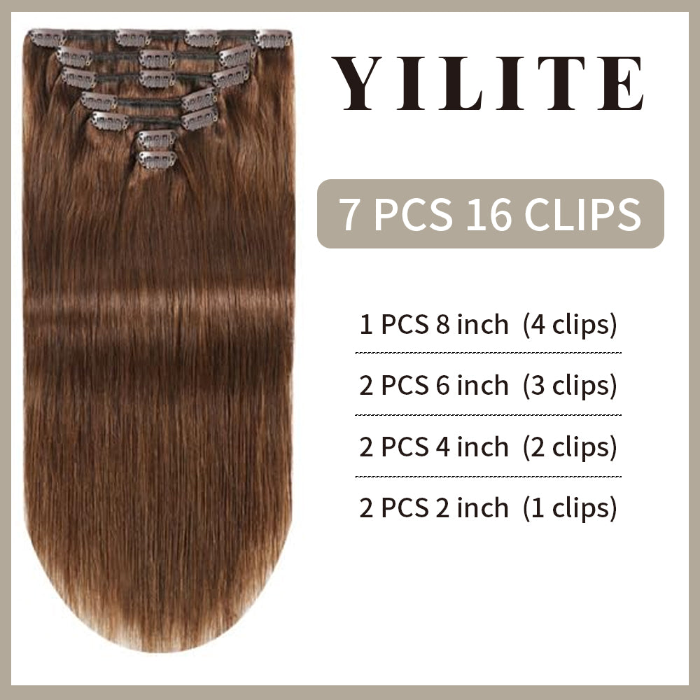 Realmhair Clip In Hair Extensions Human Hair Invisible Natural Remy Human Hair (#4 Dark Brown)