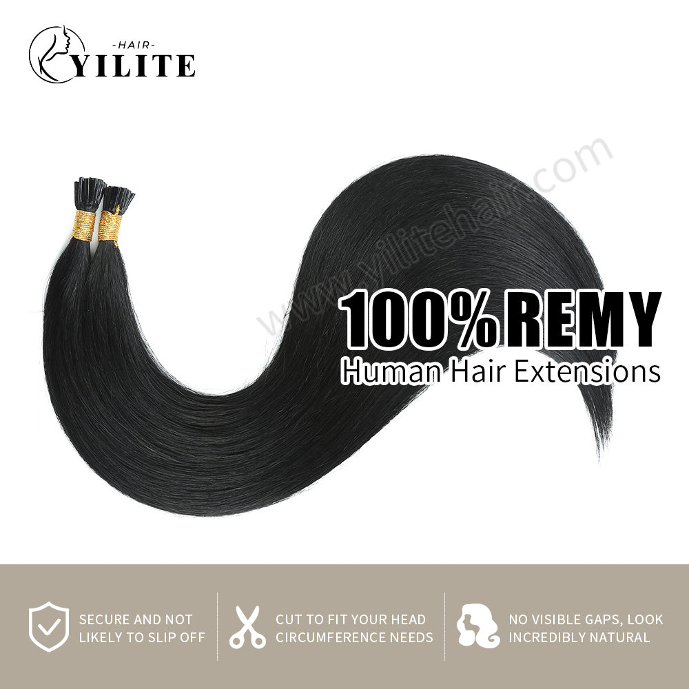 Realmhair 100% virgin human hair I Tip extensions (#1 Jet Black)