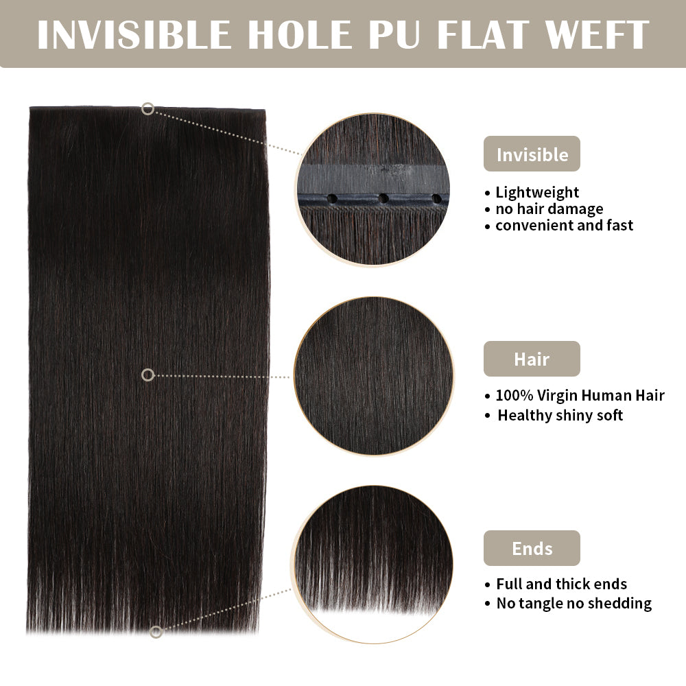 Details of Realmhair hole connection 2 in 1 long seamless invisible tape in hair extension (#1B )
