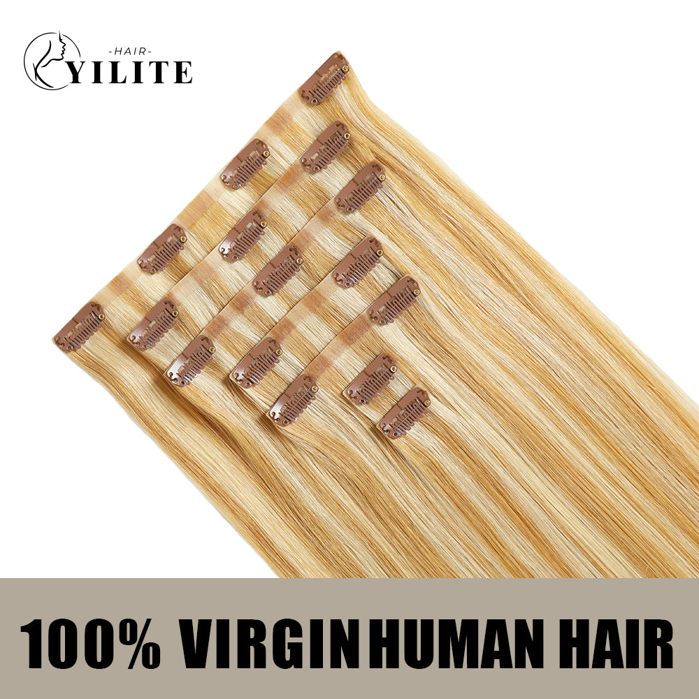 Realmhair Seamless Injected Hand-Tied Invisible Clip-ins 7Pcs 16 Clips Virgin Human Hair (#P27/613)