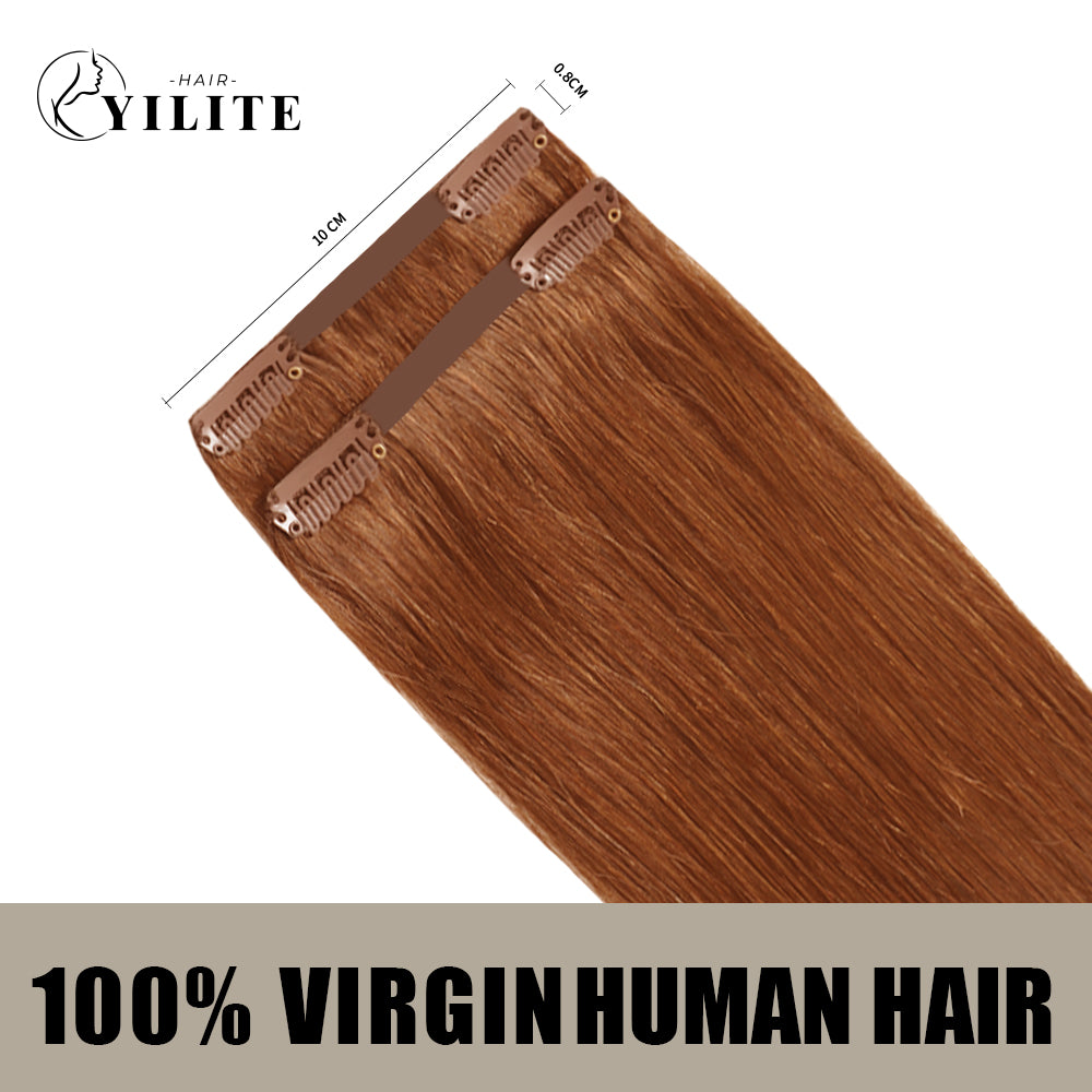 Back view of 2 clip-in hair pads with 2 clips each, 100% virgin human hair in color #33
