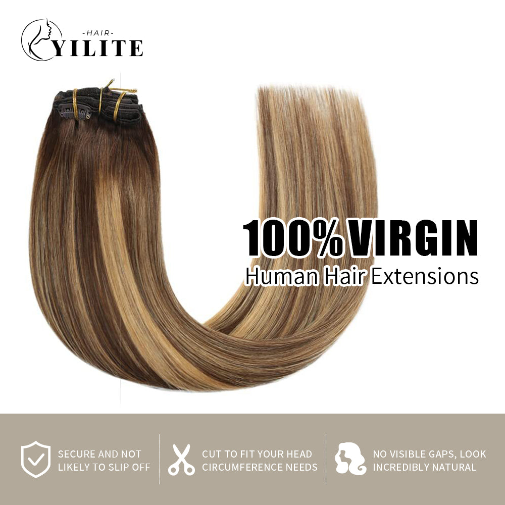 Realmhair Clip In Hair Extensions 8Pcs 18 Clips Invisible Natural Virgin Human Hair (#T4/27/P4)
