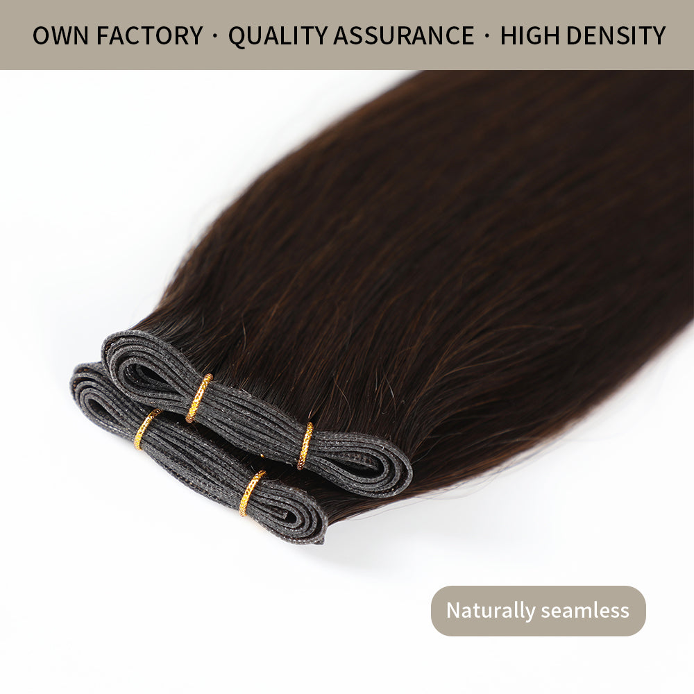 Close-up of Realmhair seamless high-density genius weft 1Pc in #2 with naturally thin weft base