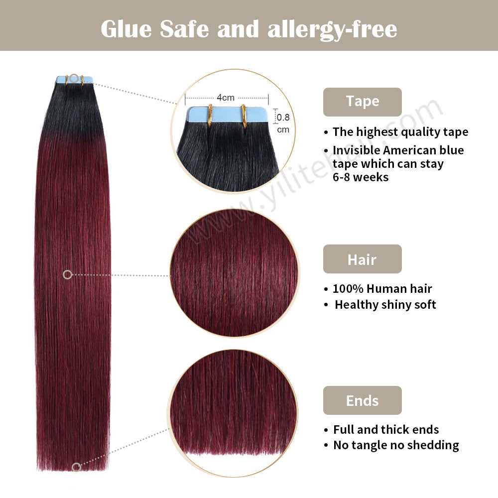 Realmhair Tape In Hair Extensions Tape Ins Invisible Natural Remy Human Hair (#T1/99J)-Realmhairhair