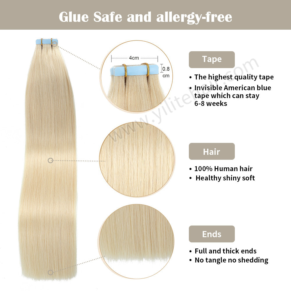 Realmhair Tape In Hair Extensions Tape Ins Invisible Natural Remy Human Hair (#613 Bleach Blonde)