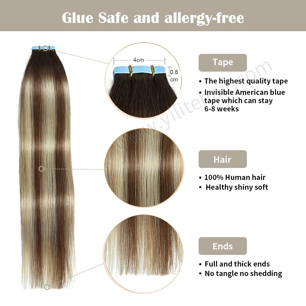 Realmhair Tape In Hair Extensions Tape Ins Invisible Natural Remy Human Hair (#P6/613/T4)-Realmhairhair