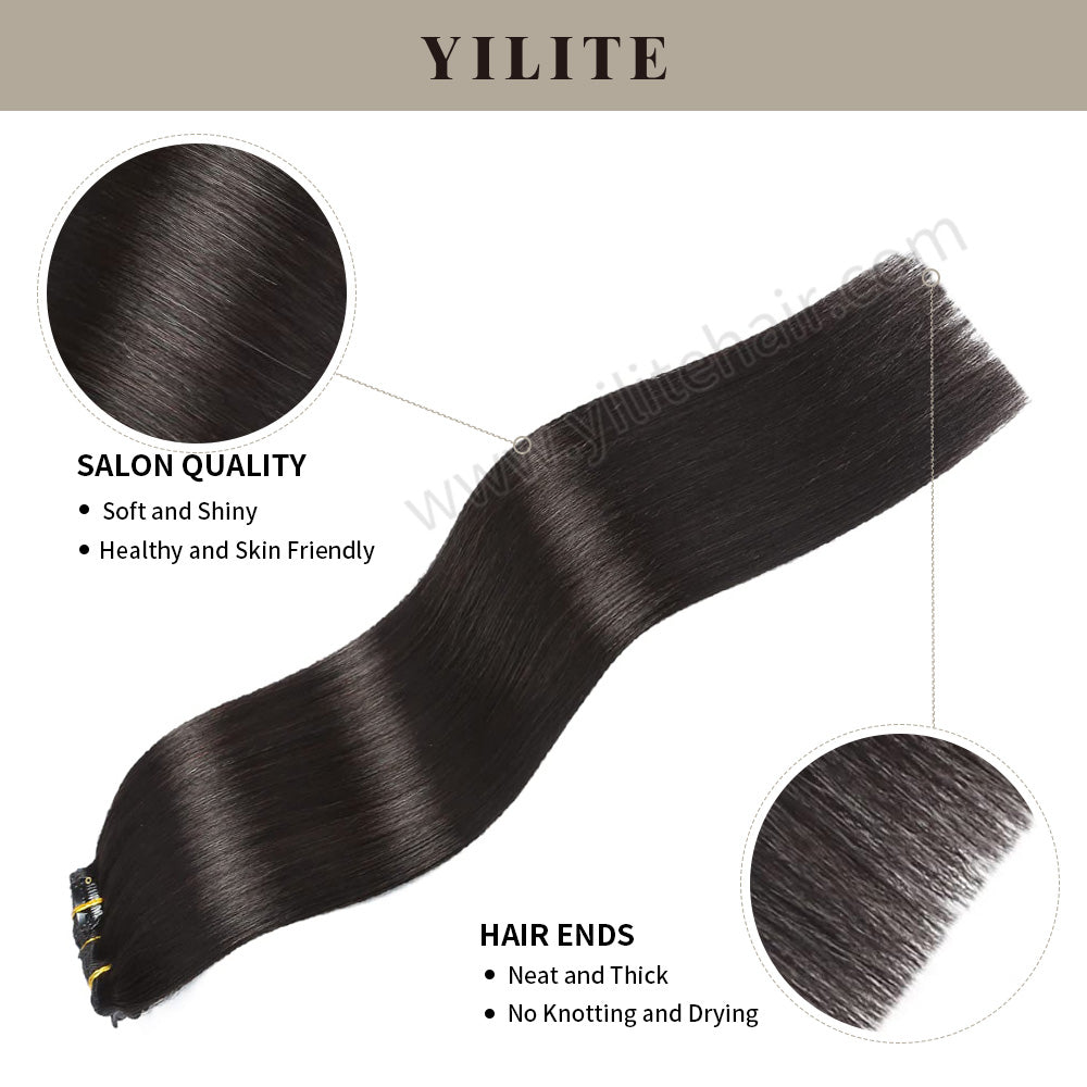 Realmhair Clip In Hair Extensions Human Hair Invisible Natural Remy Human Hair (#1B Natural Black)