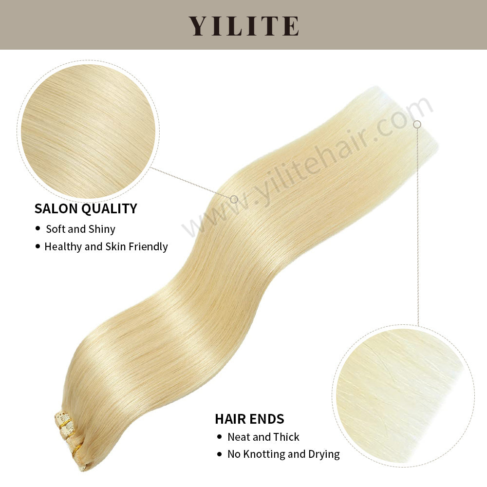 Realmhair Clip In Hair Extensions Human Hair Invisible Natural Remy Human Hair (#613 Bleach Blonde)