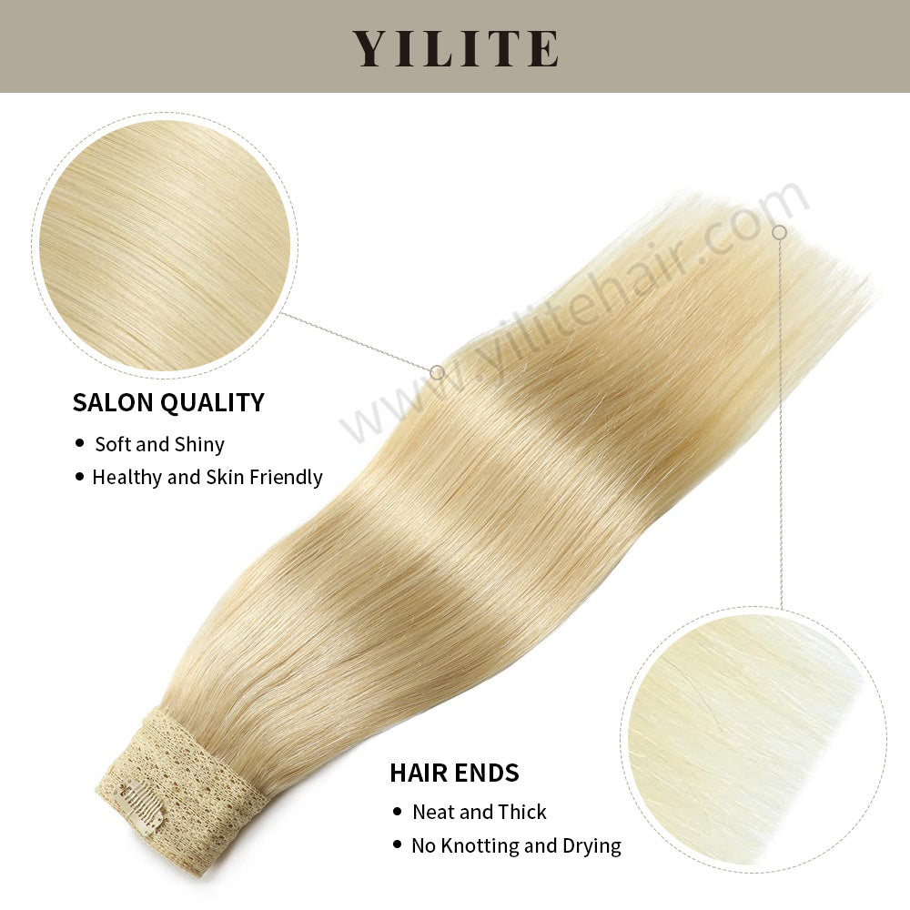 Realmhair wire extensions with salon quality and thick hair ends (#613 Bleach Blonde)