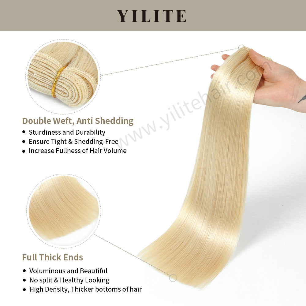 Realmhair double-weft hair extensions - anti-shedding, high-density with thick ends (#60)