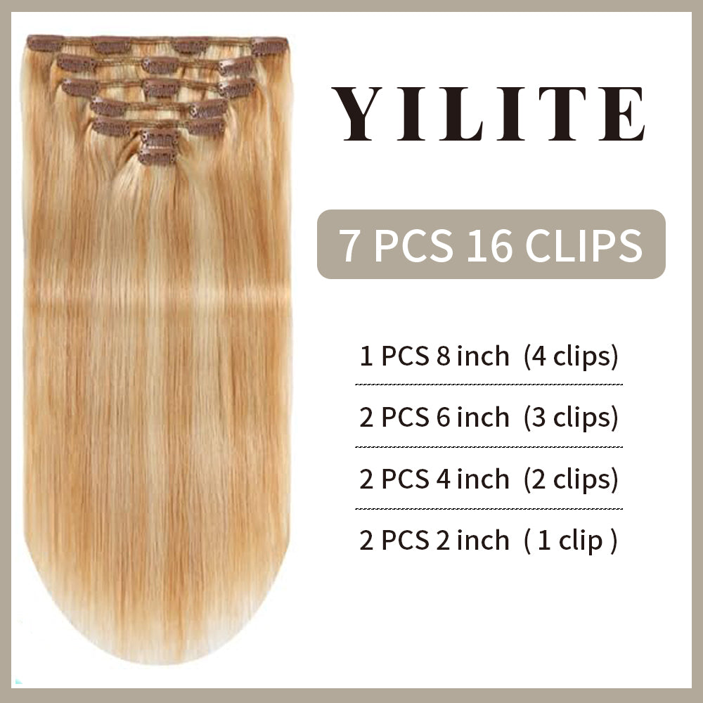 Realmhair Clip In Hair Extensions Human Hair 7Pcs 16 Clips Invisible Natural Remy Human Hair (#P27/613)