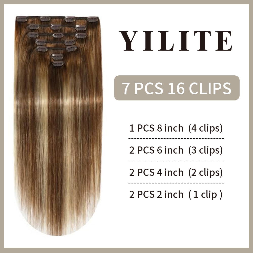 Realmhair #P6/613/T4 clip-in hair extensions 7pcs 16 clips with detailed piece sizes and clip count