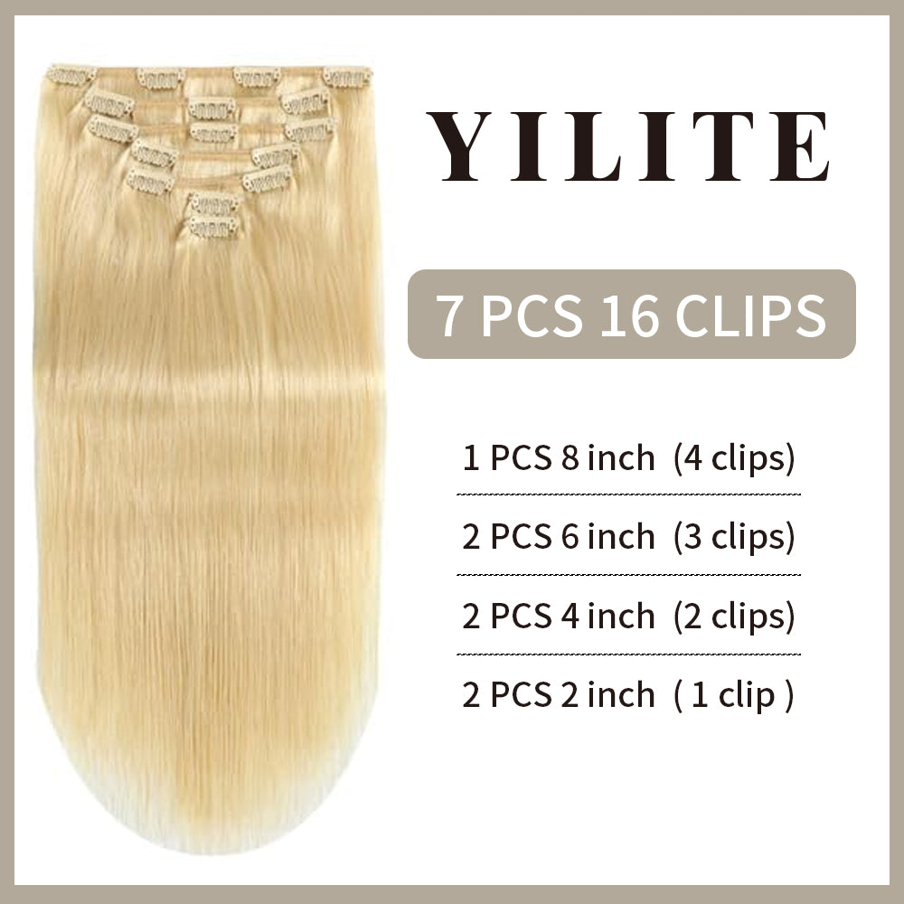 Realmhair Clip In Hair Extensions Human Hair 7Pcs 16 Clips Invisible Natural Remy Human Hair (#613)