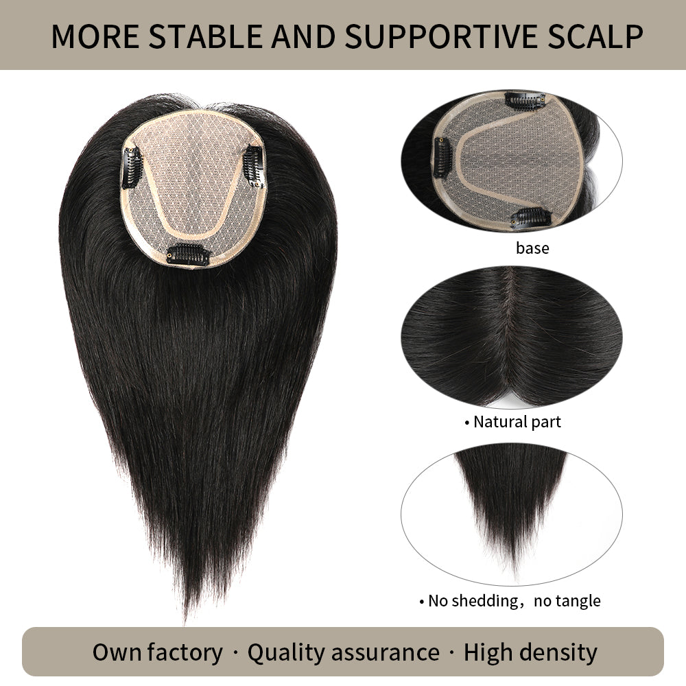 Realmhair silk base hair topper with natural part and thick strands in #1 Jet Black
