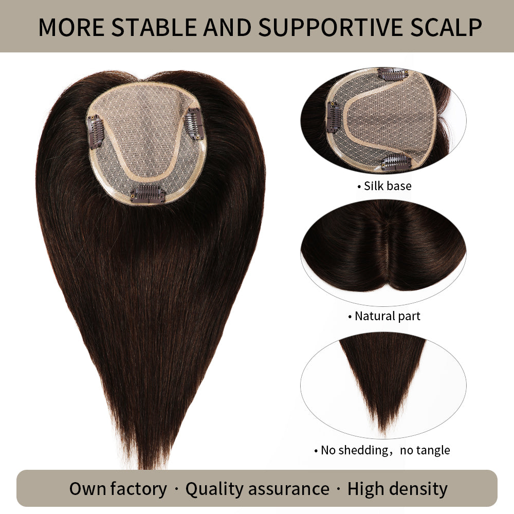 Realmhair silk base hair topper with natural part and thick strands in color (#2)