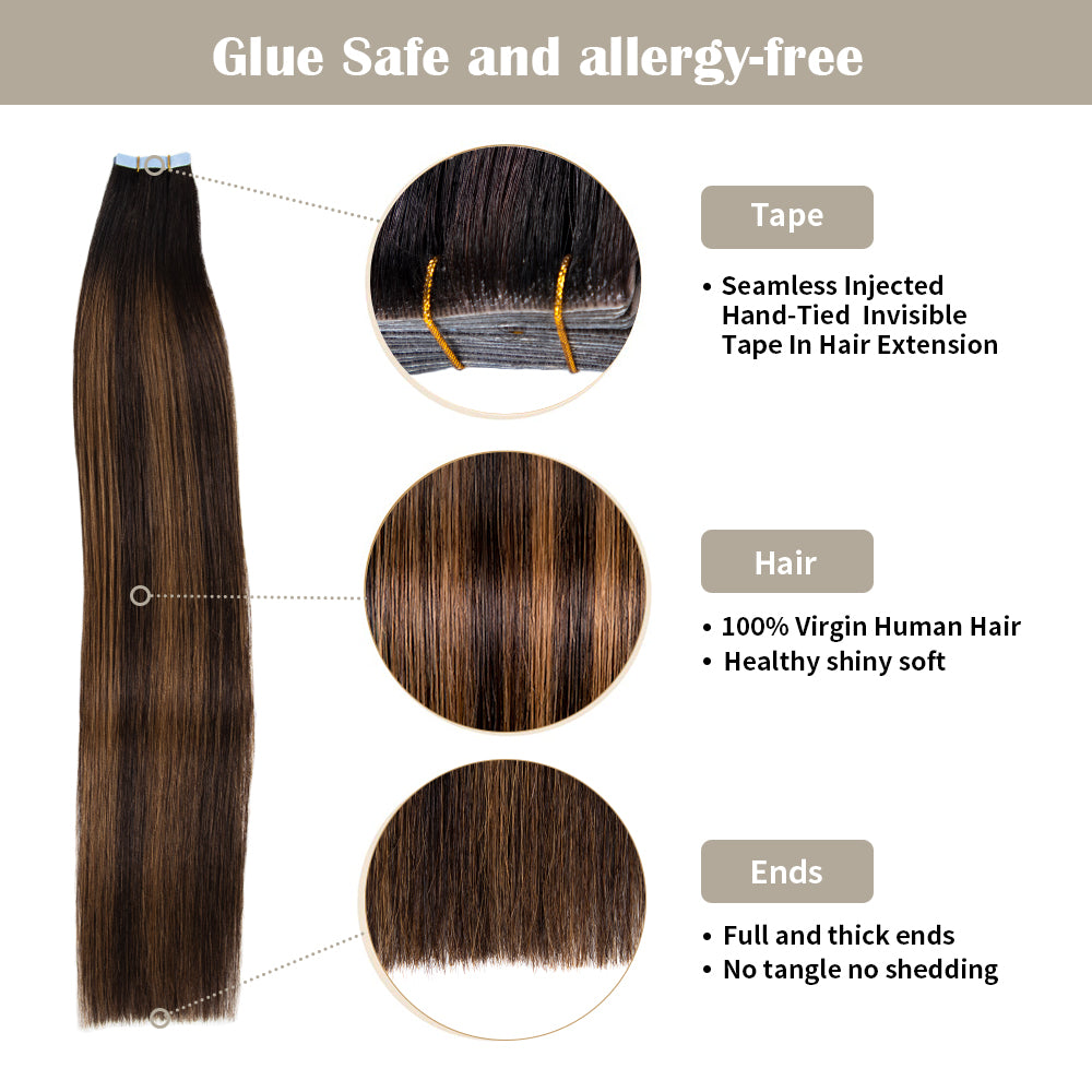 Realmhair invisible tape in hair extensions 20Pcs with safety tapes and full hair ends (P1B/6/TIB)