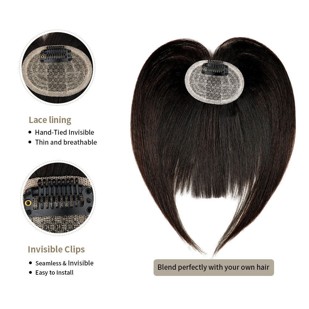 Realmhair Hand-Tied Invisible Clip In Bangs Real Remy Human Hair Wispy Bangs French Bangs (#1B)
