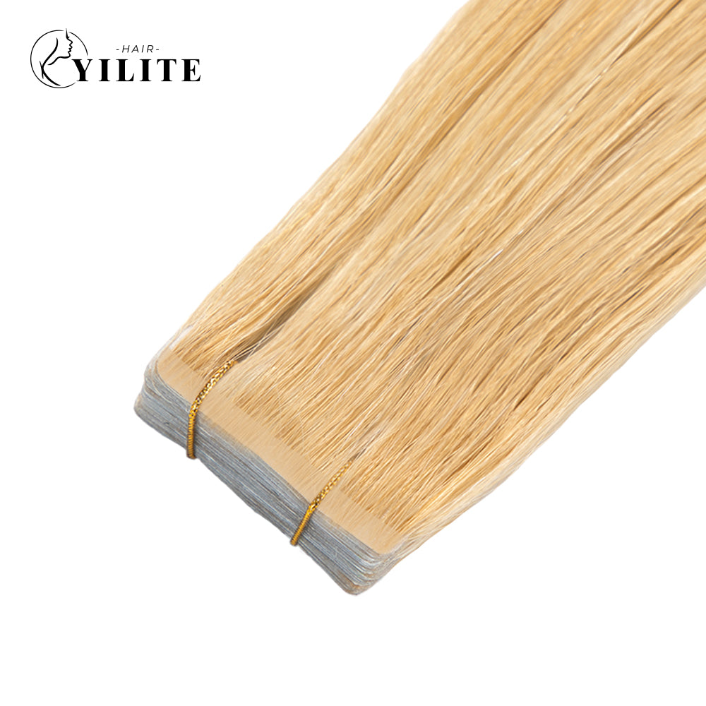Close-up of Narrow Seamless Injected Hand-Tied Invisible Mini Tape In Hair Extension (#27)
