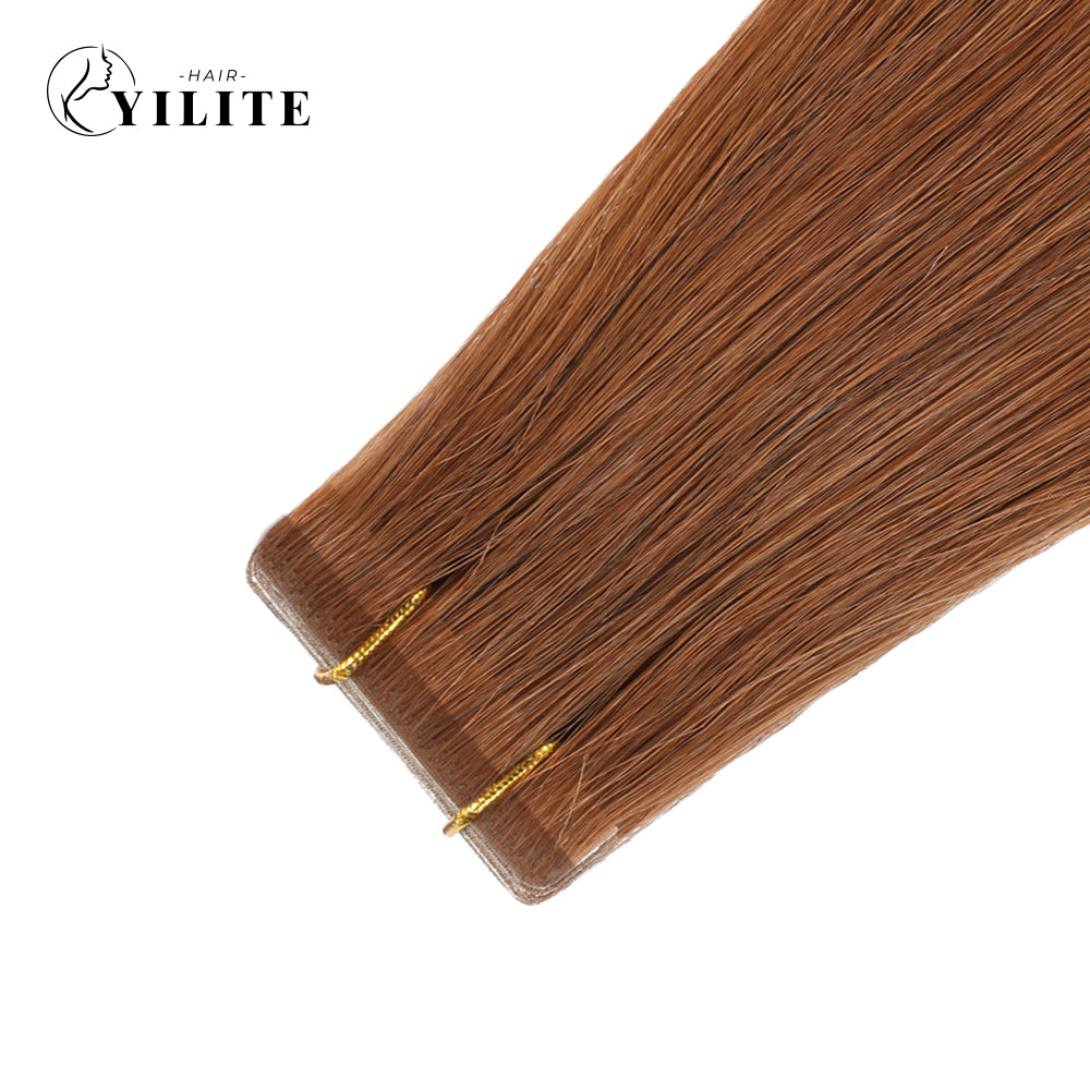 Close-up of Narrow Seamless Injected Hand-Tied Invisible Mini Tape In Hair Extension (#33)