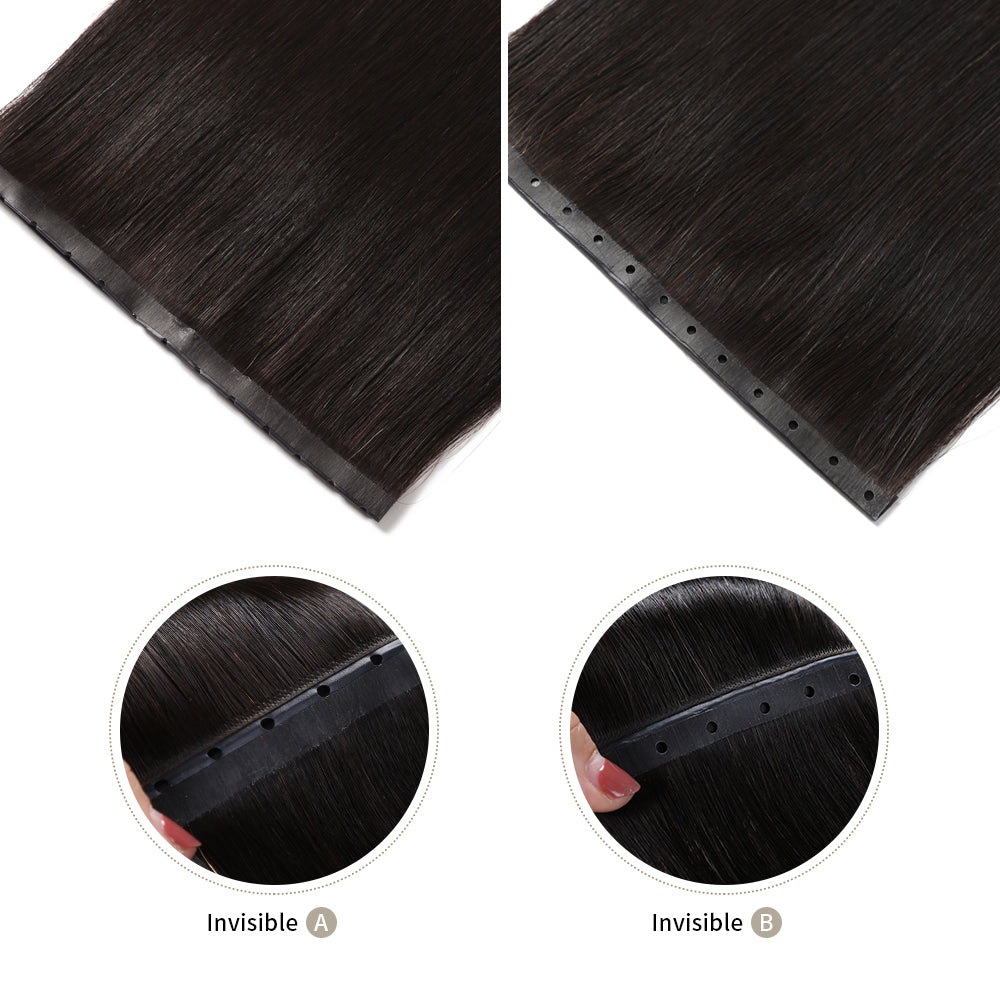 Realmhair hole connection 2 in 1 long seamless invisible tape in hair extension (#1B)