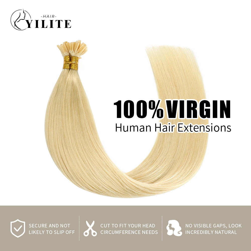 100% virgin human hair U Tip hair extensions in #613 Bleach Blonde color