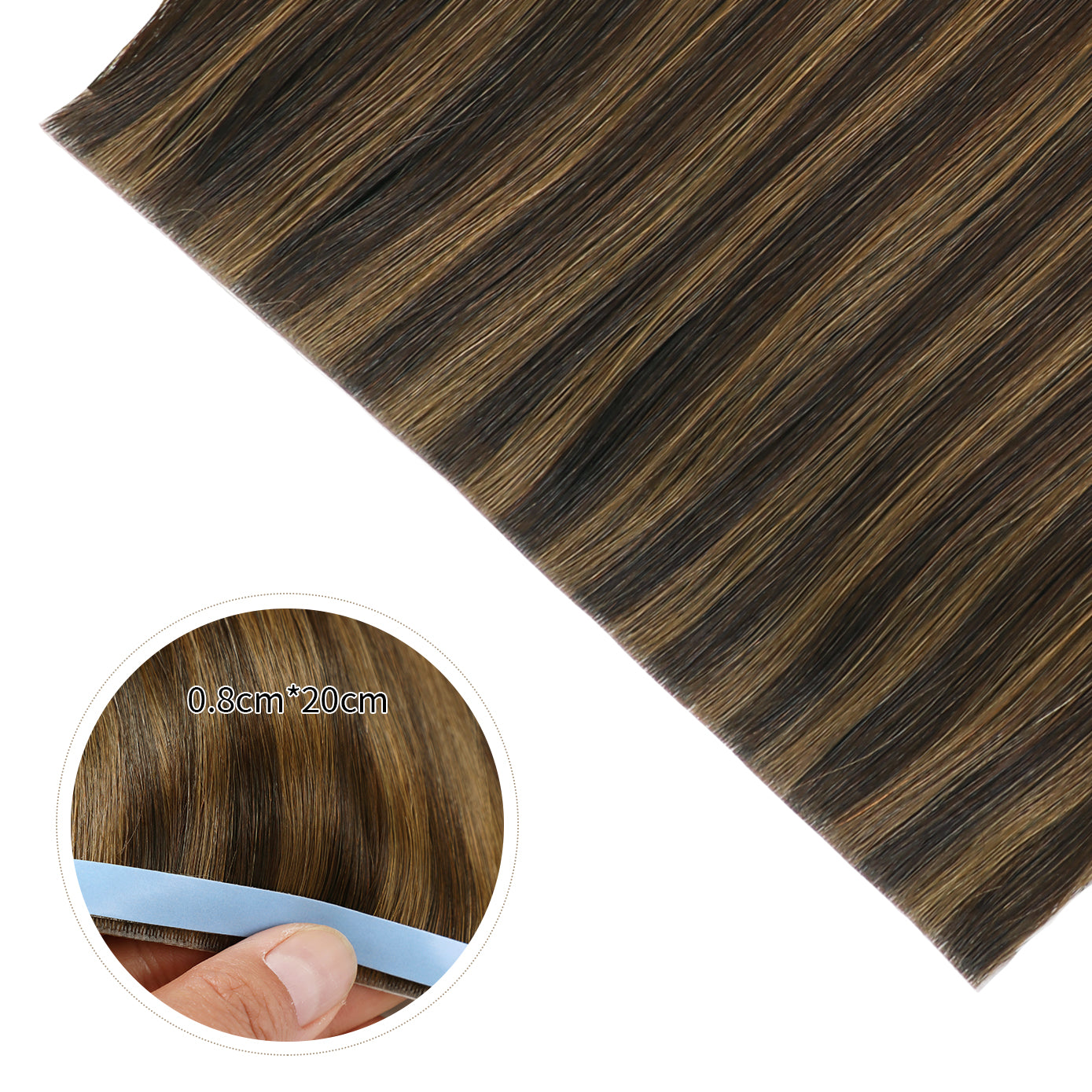 Close-up of Realmhair 20¡Á0.8cm invisible tape-in hair extensions in color #P2/6