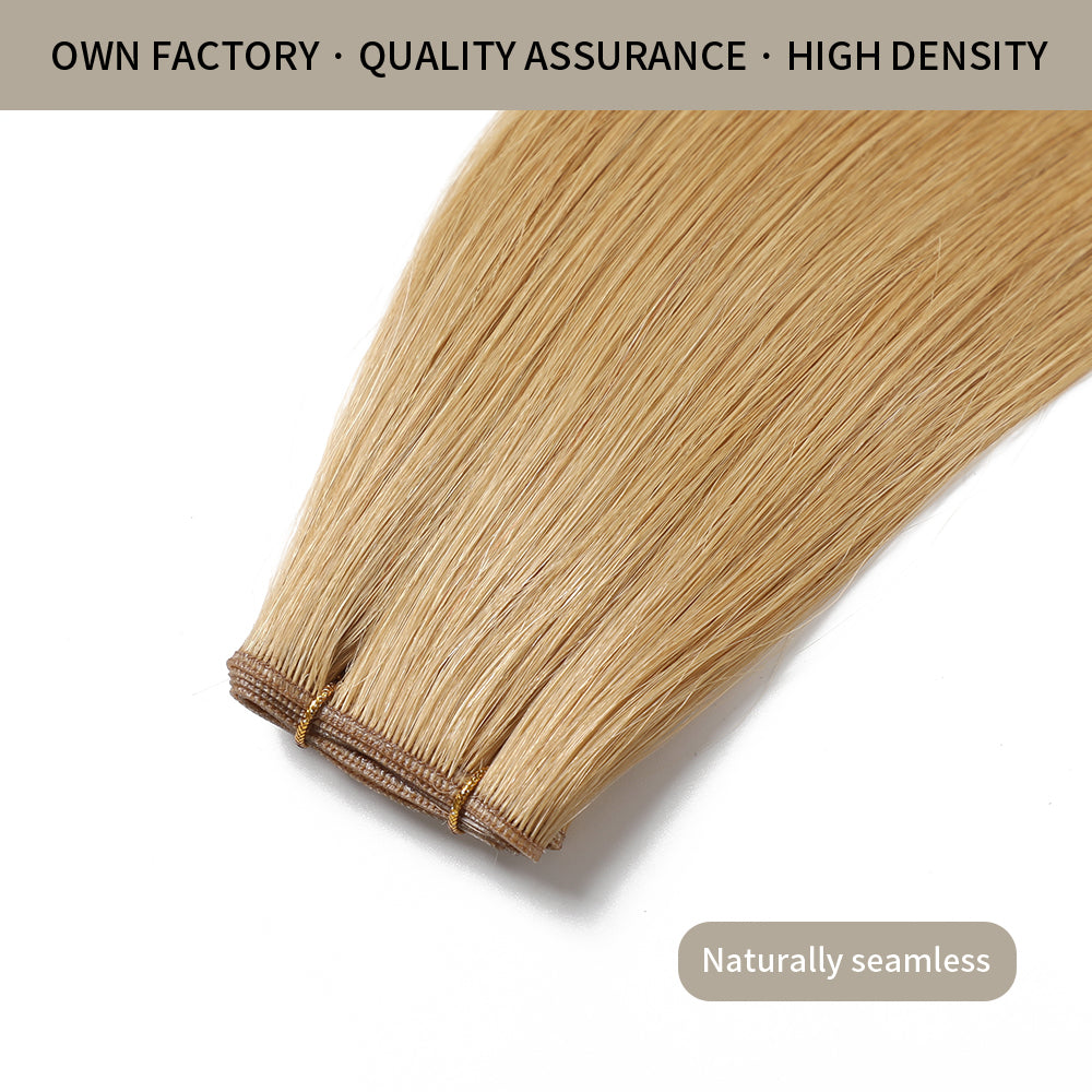 Close-up of Realmhair seamless high-density genius weft in #27 with naturally thin weft base