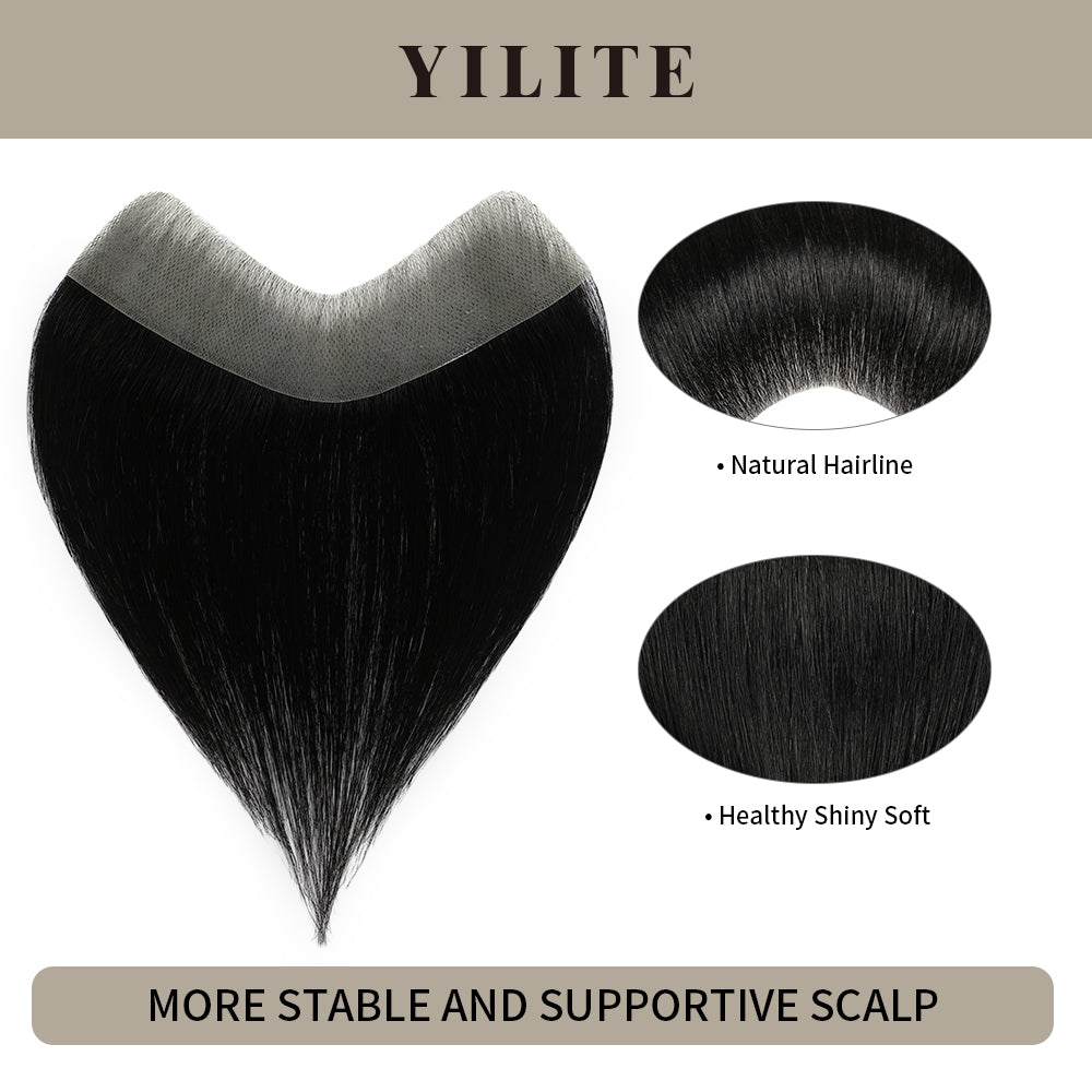 Realmhair seamless hair patch 3x16cm with natural hairline and healthy, shiny, soft hair (#1 Jet Black£©
