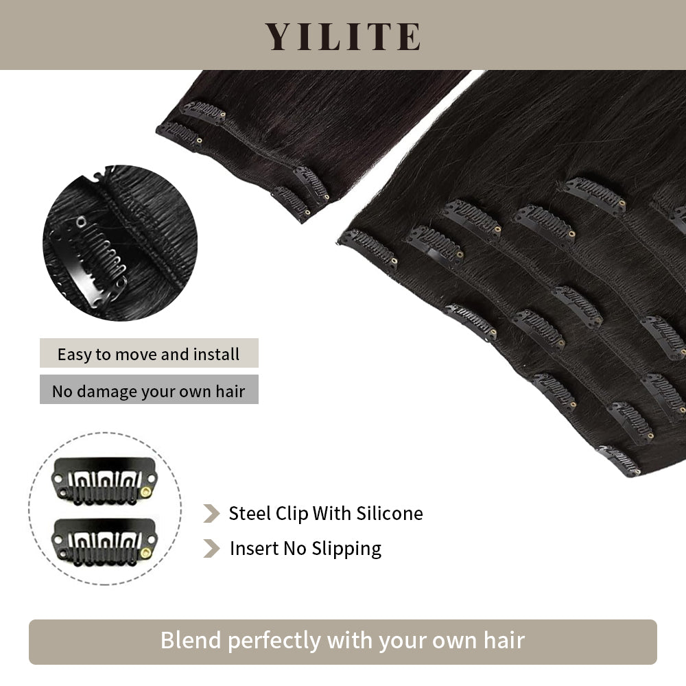Realmhair Clip In Hair Extensions 9Pcs 20 Clips Invisible Natural Remy Human Hair (#1B Natural Black)