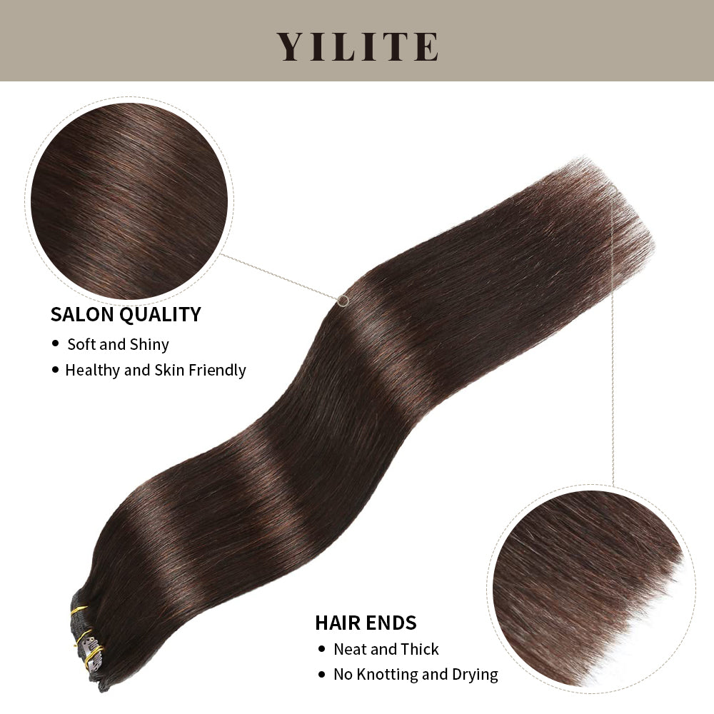 Realmhair Clip In Hair Extensions 9Pcs 20 Clips Invisible Natural Remy Human Hair (#2?Darkest?Brown?)