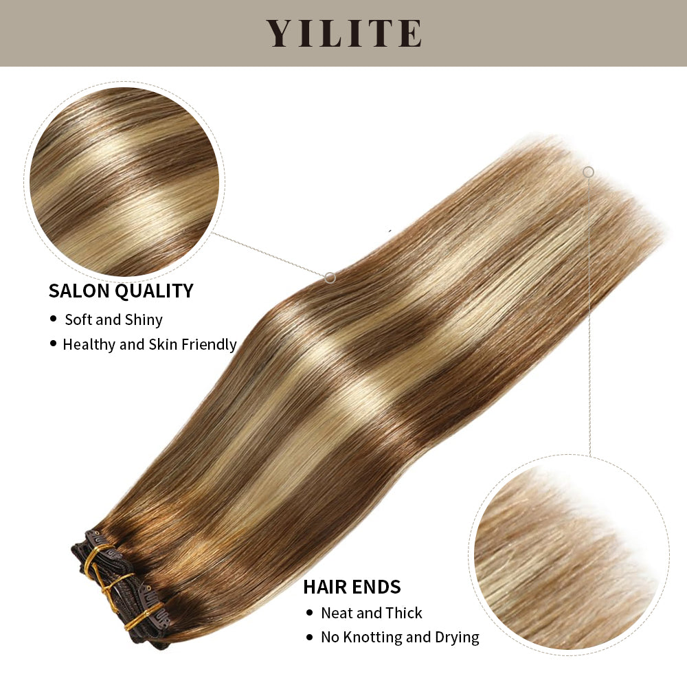 Realmhair clip in hair extensions 9Pcs 20 Clips with salon quality and hair ends (#P6/613/T4)