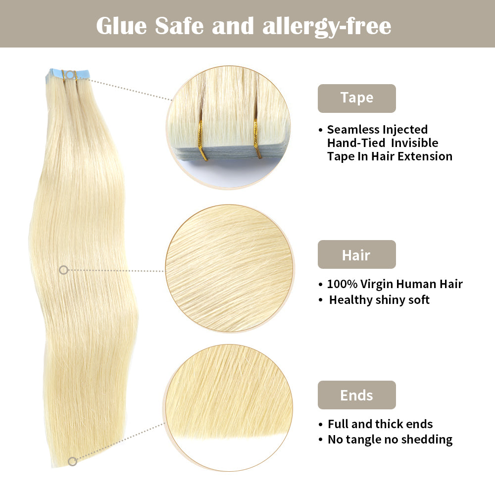 Realmhair invisible tape in hair extensions 20Pcs with safety tapes and full hair ends