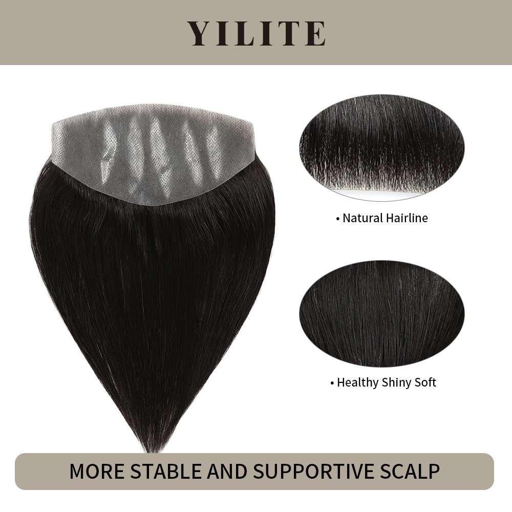 Realmhair seamless hair patch 7x15cm with natural hairline and healthy, shiny, soft hair£¨Natural black£©