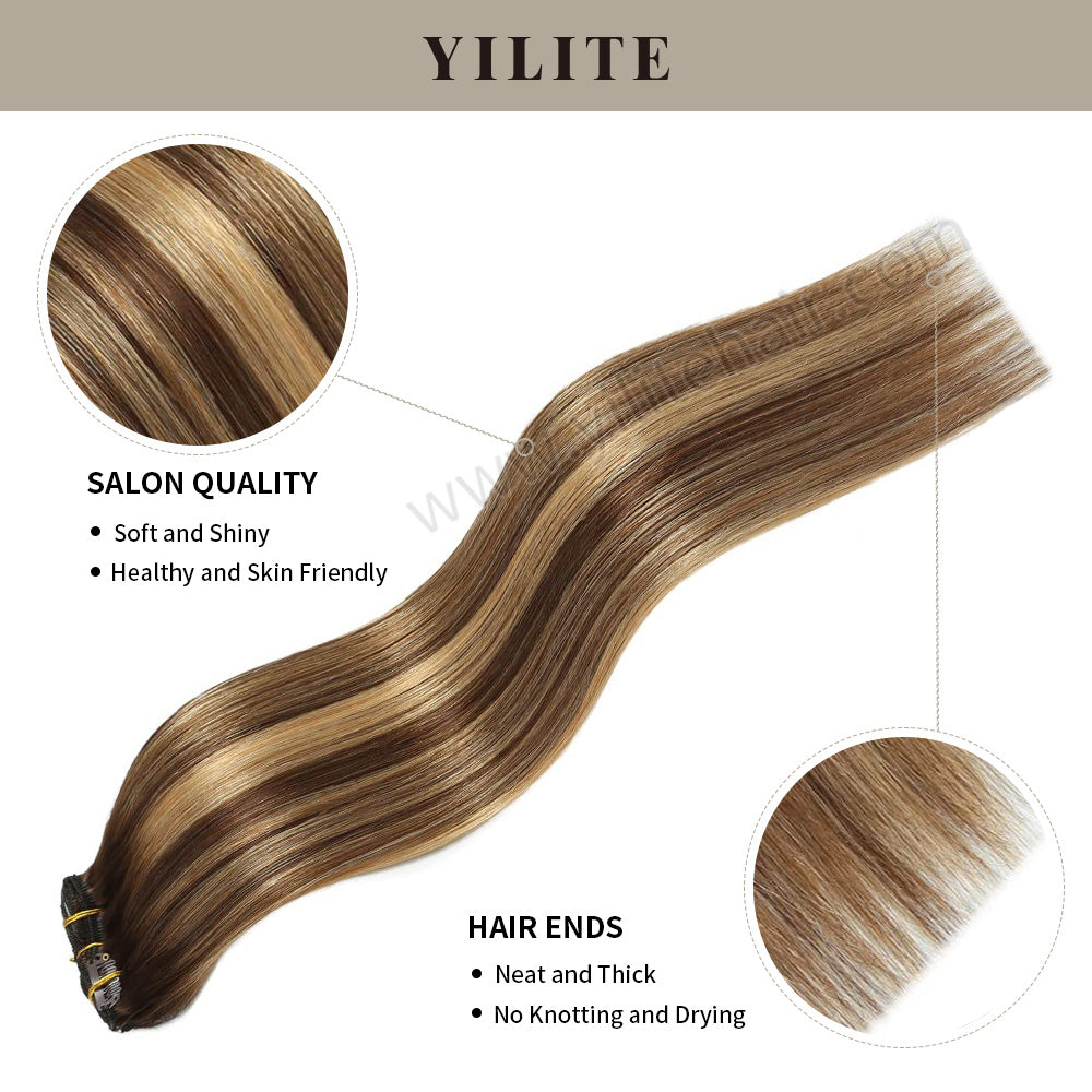 Realmhair Clip In Hair Extensions Human Hair Invisible Natural Remy Human Hair (#T4/27/P4)