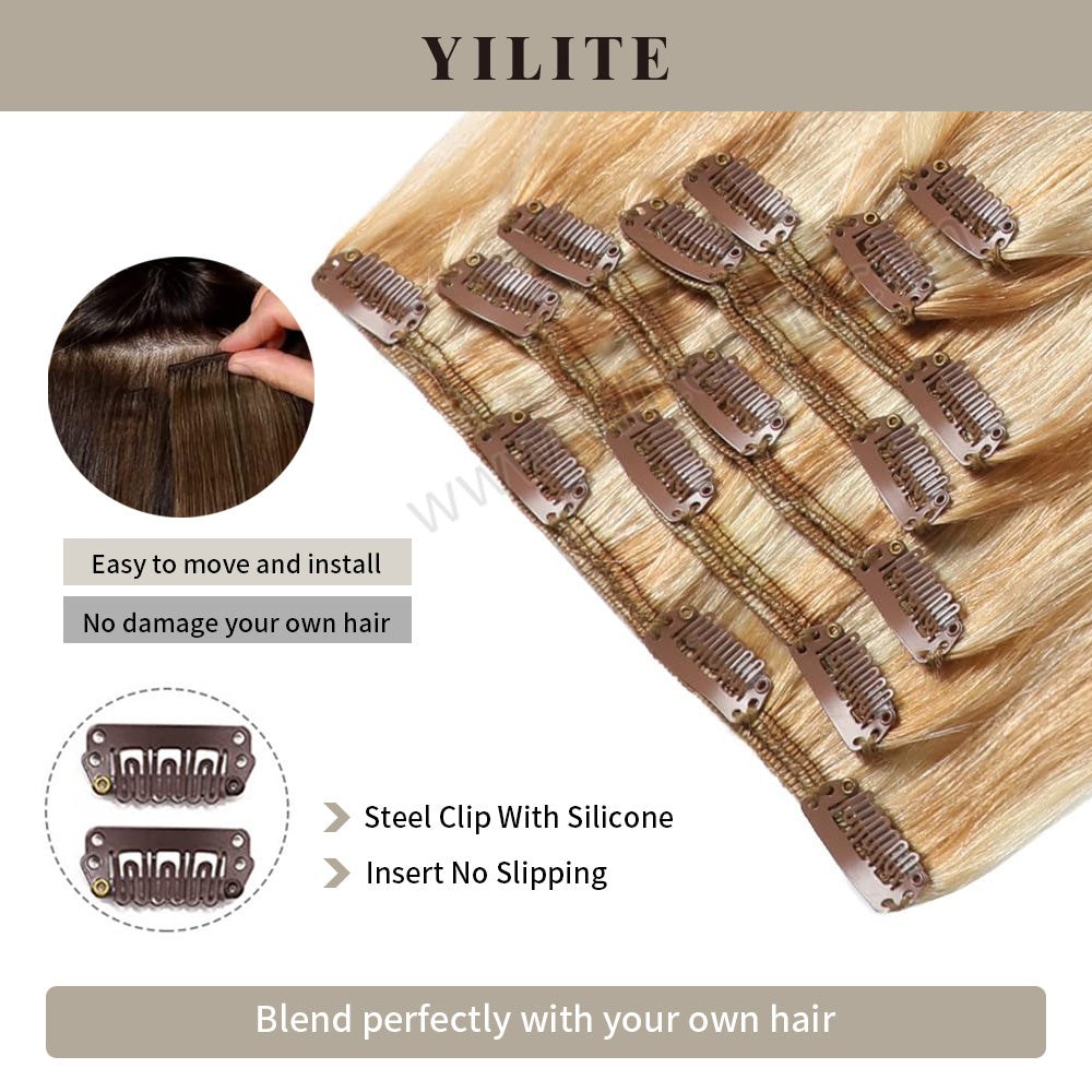 Realmhair Clip In Hair Extensions Human Hair Invisible Natural Remy Human Hair (#P27/613)
