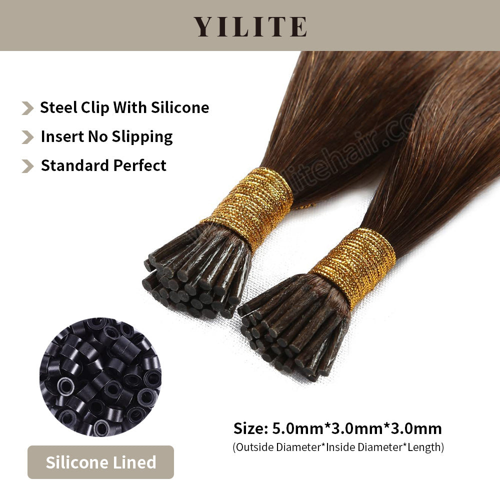 Realmhair I Tip hair extensions shown with silicone-lined beads for illustration (5.0¡Á3.0¡Á3.0mm) (#4)